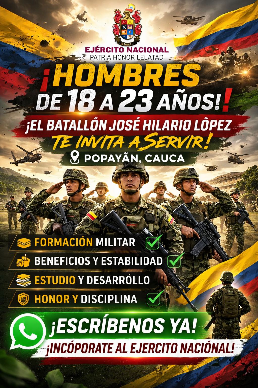 Batallón José Hilario López ads Facebook ad: ¡Atención HOMBRES entre 18 y 23 años!