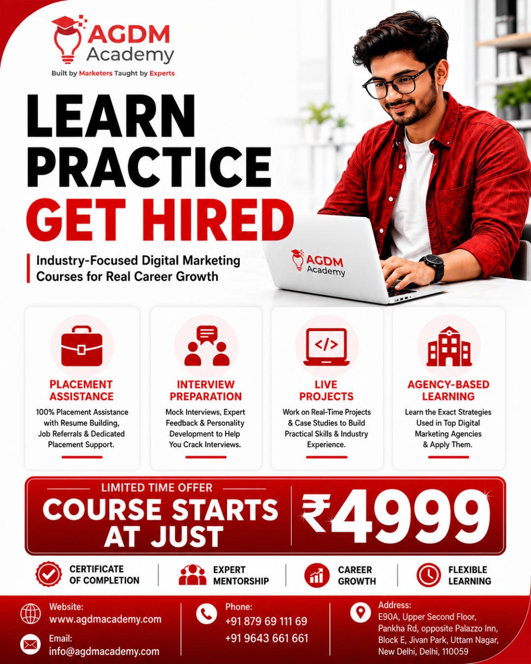 AGDM Academy Facebook ad: Learn Digital Marketing & Get Hired | Starts at ₹4,999