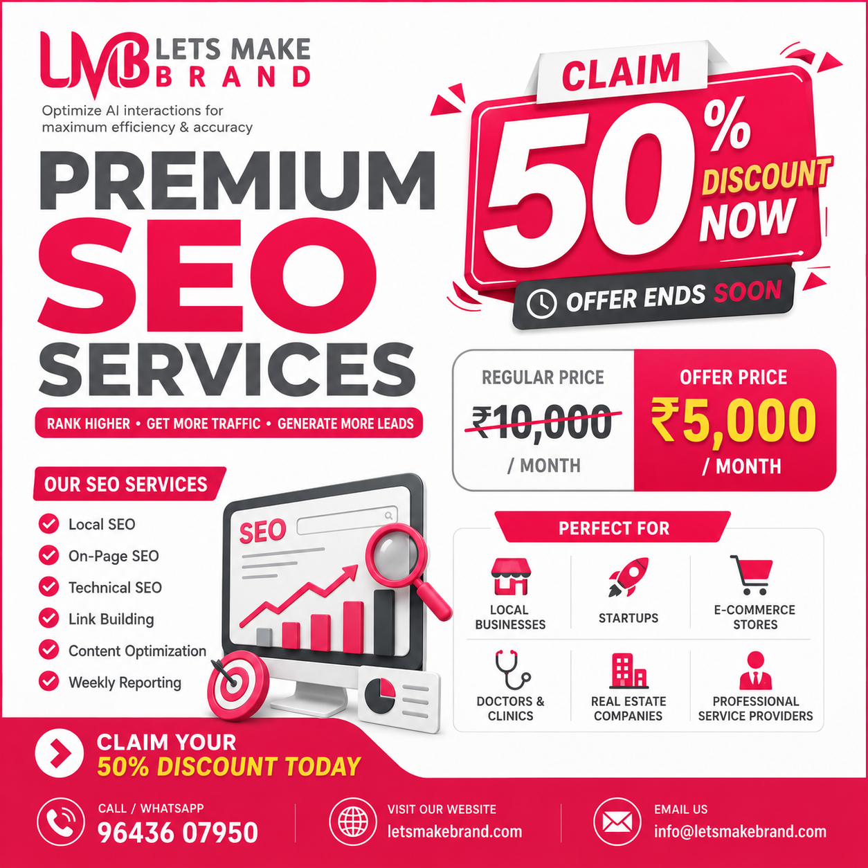 Lets Make Brand LLP Facebook ad: Rank #1 on Google, 50% Off