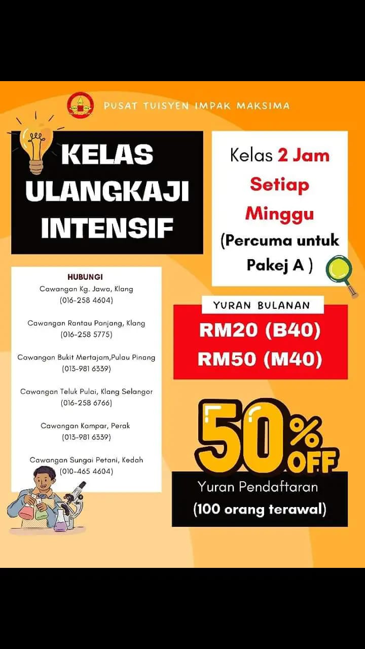 Pusat Tuisyen Impak Maksima Sungai Petani - Subsidi RM 20 Facebook ad: PROMOSI PENDAFTARAN PELAJAR BAHARU SESI 2025 DIBUKA…