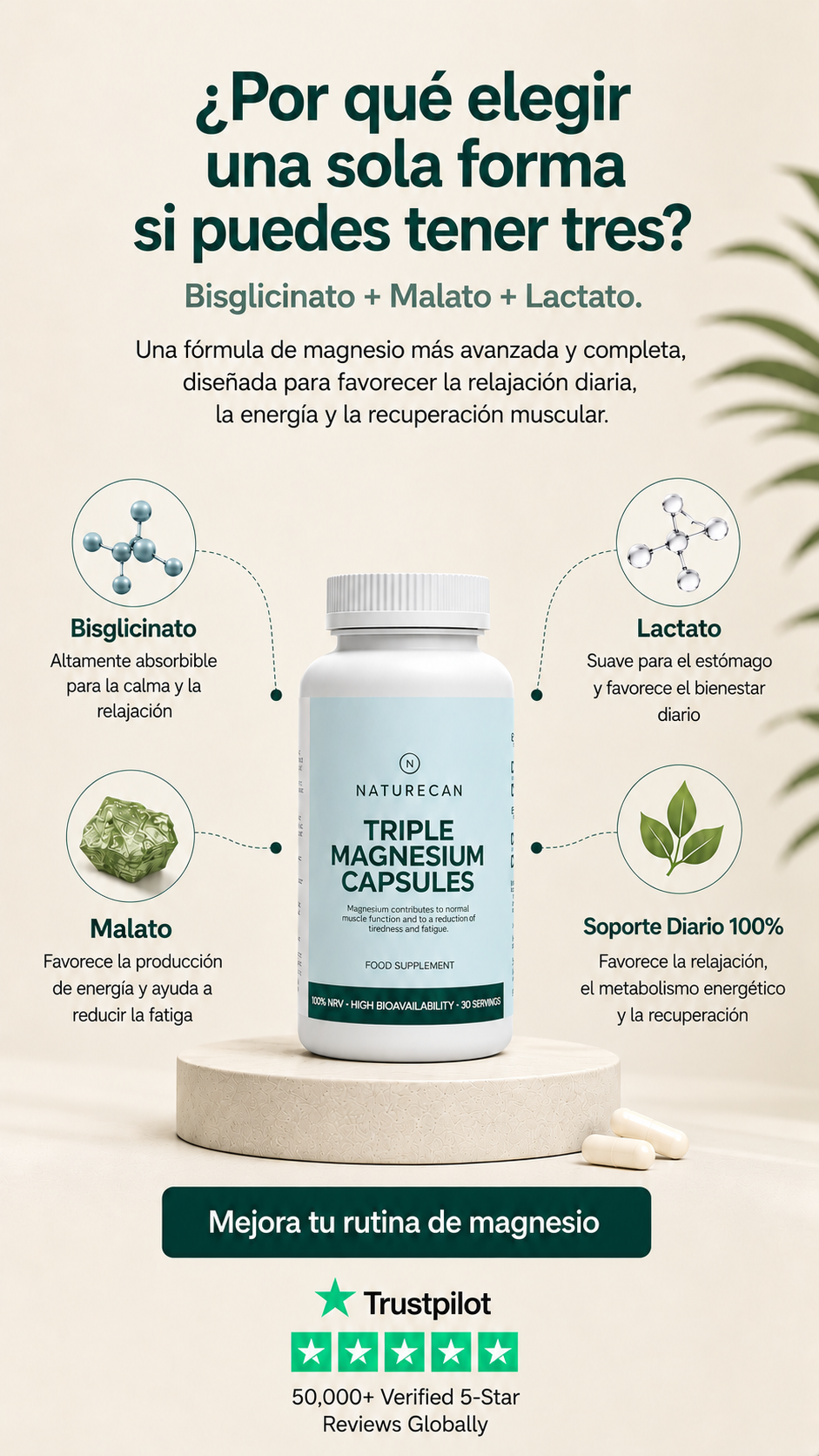 Naturecan España Facebook ad: Relájate y descansa mejor con el magnesio triple