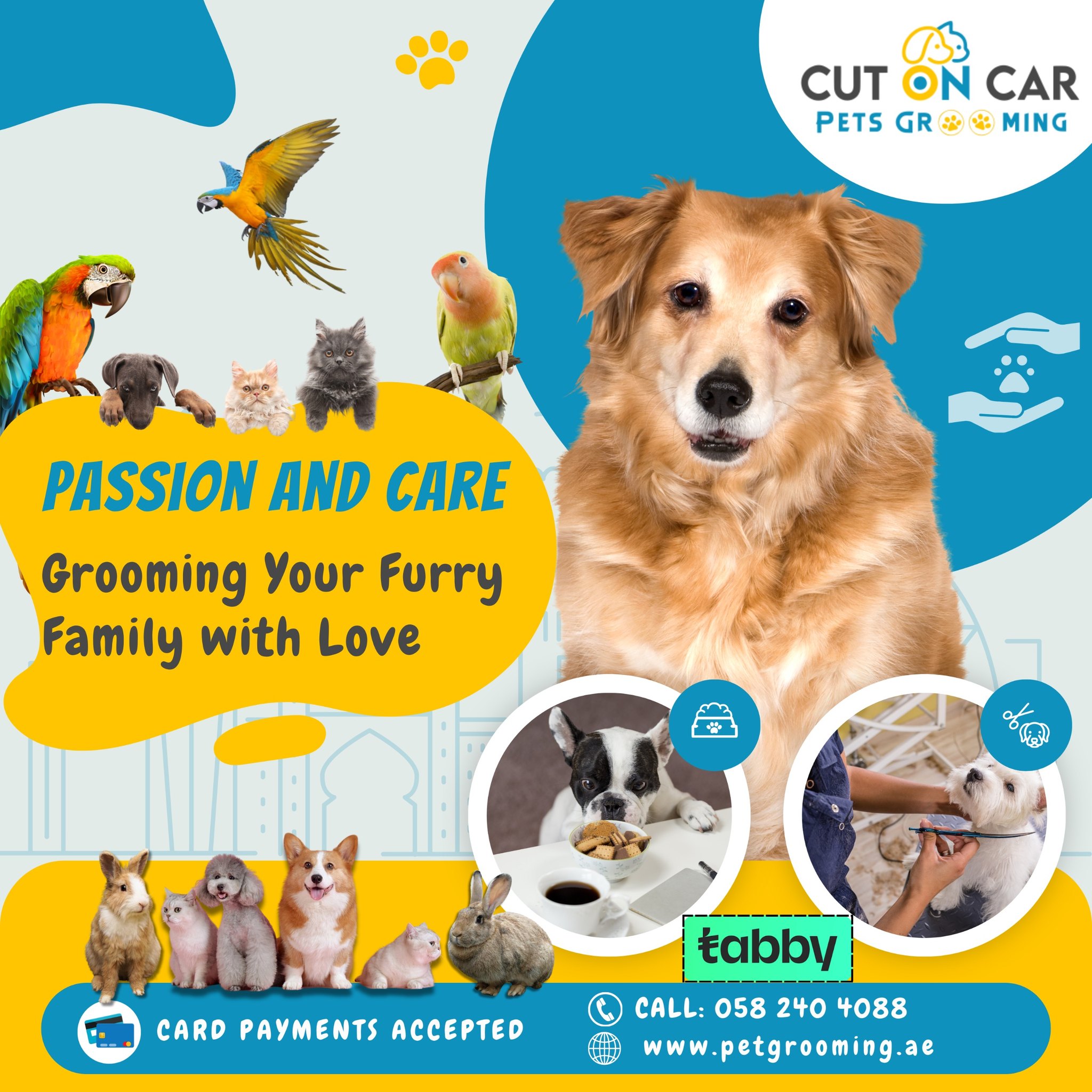 Cut On Car Pets Grooming Facebook ad: Pamper Your Pets with Cut On Car Pets…