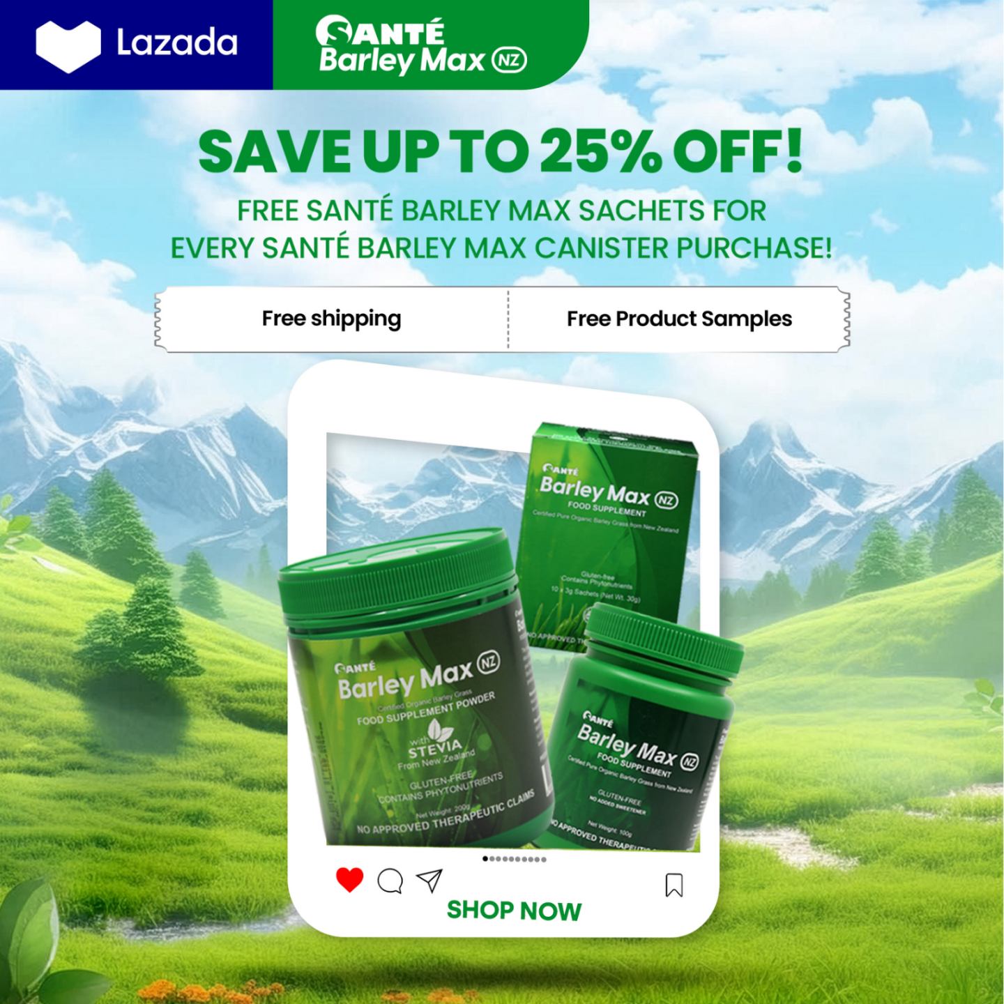 Sante Barley Max Facebook ad: Healthy Savings with Santé.