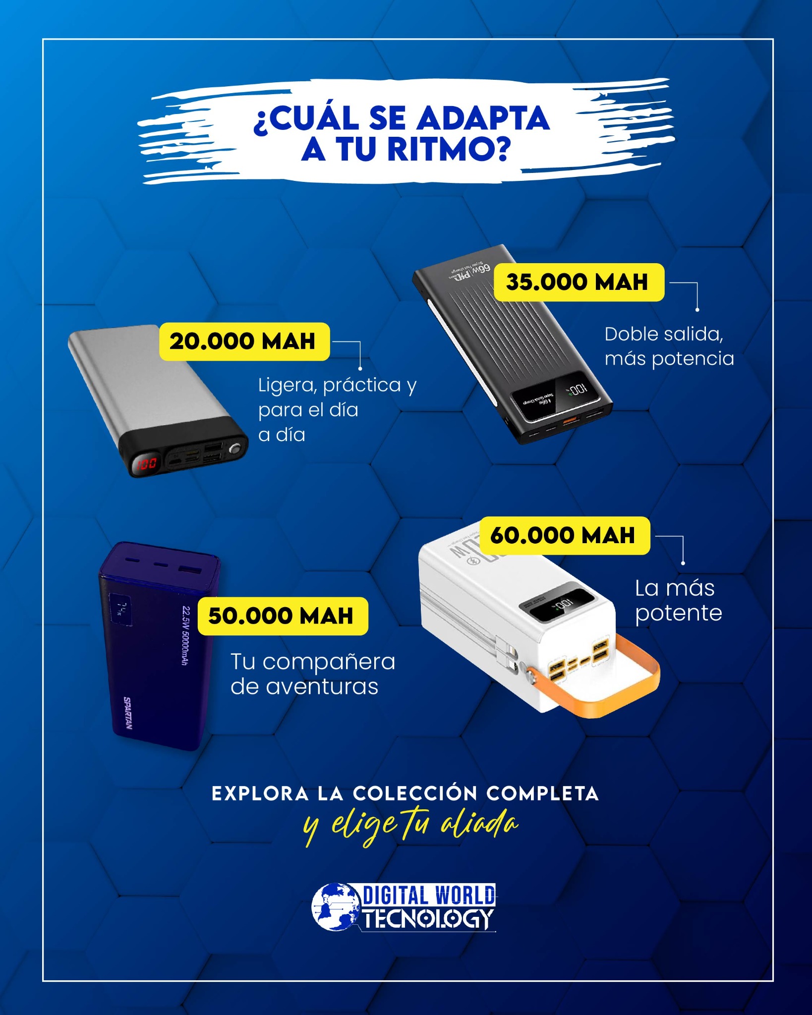 Digital World Tecnology Facebook ad: ¡Nunca más sin batería!