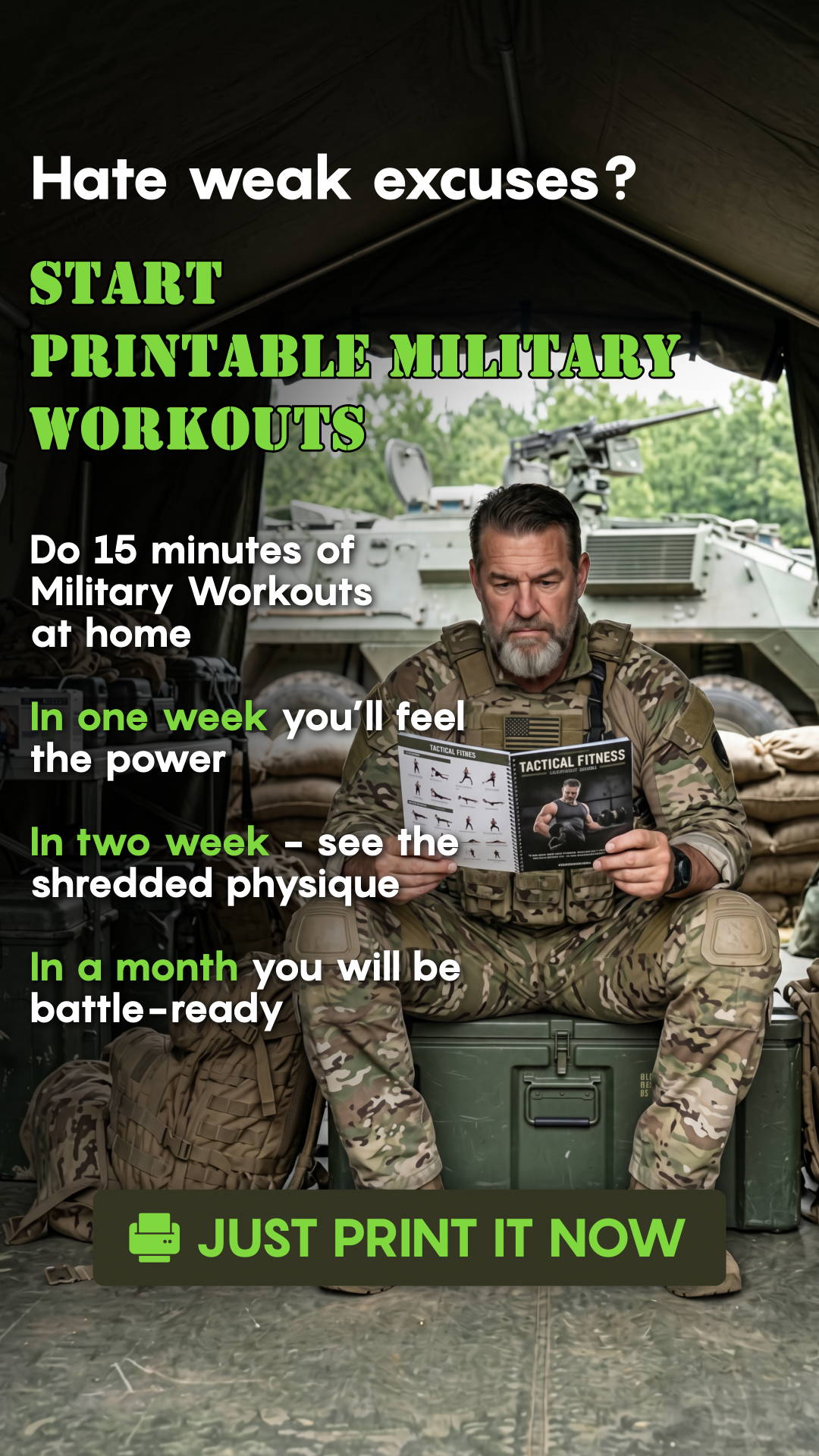 28 Day Challenge. Facebook ad: Get battle-ready with our Military workout!