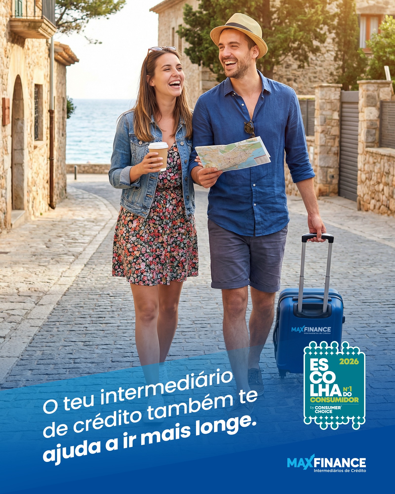 MaxFinance Facebook ad: Com o que poupas, viajas mais.