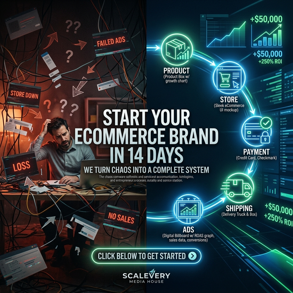 Scalevery Facebook ad: Start Your eCommerce Brand in 14 Days