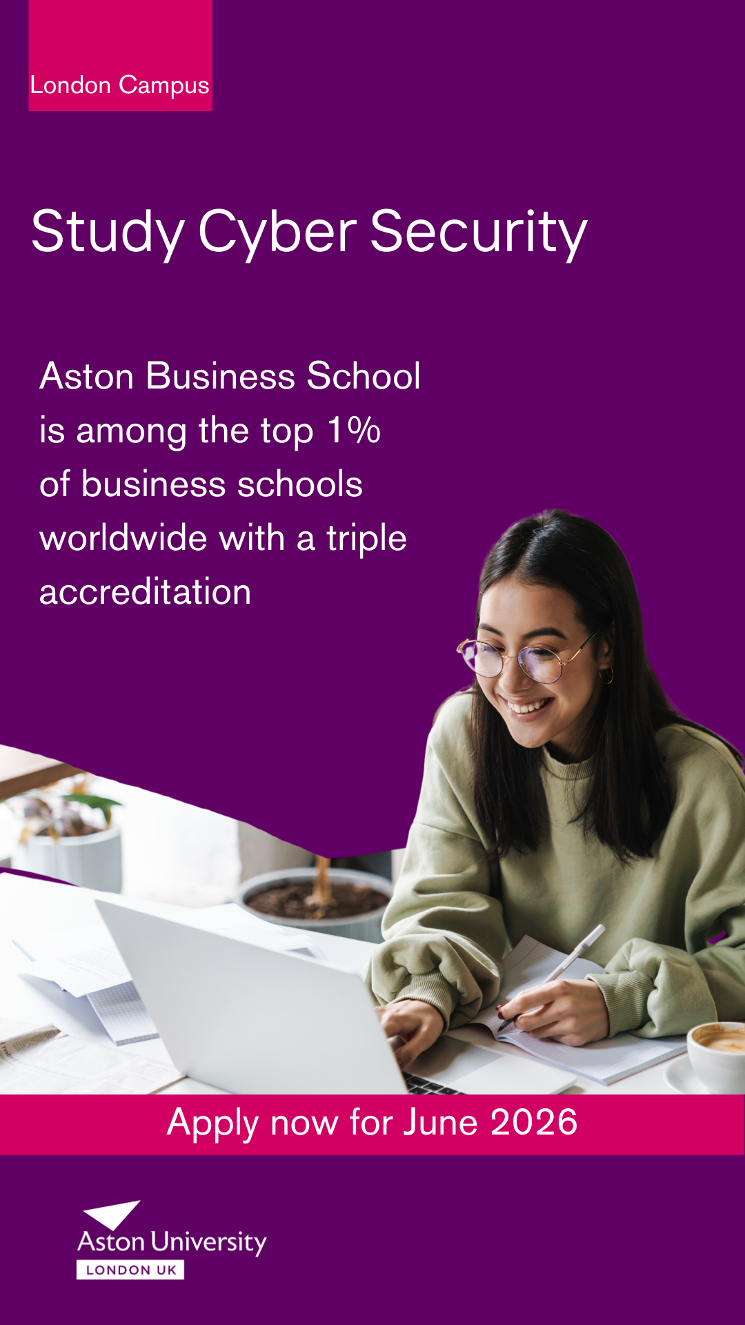 Aston University London Facebook ad from Mar 30, 2026