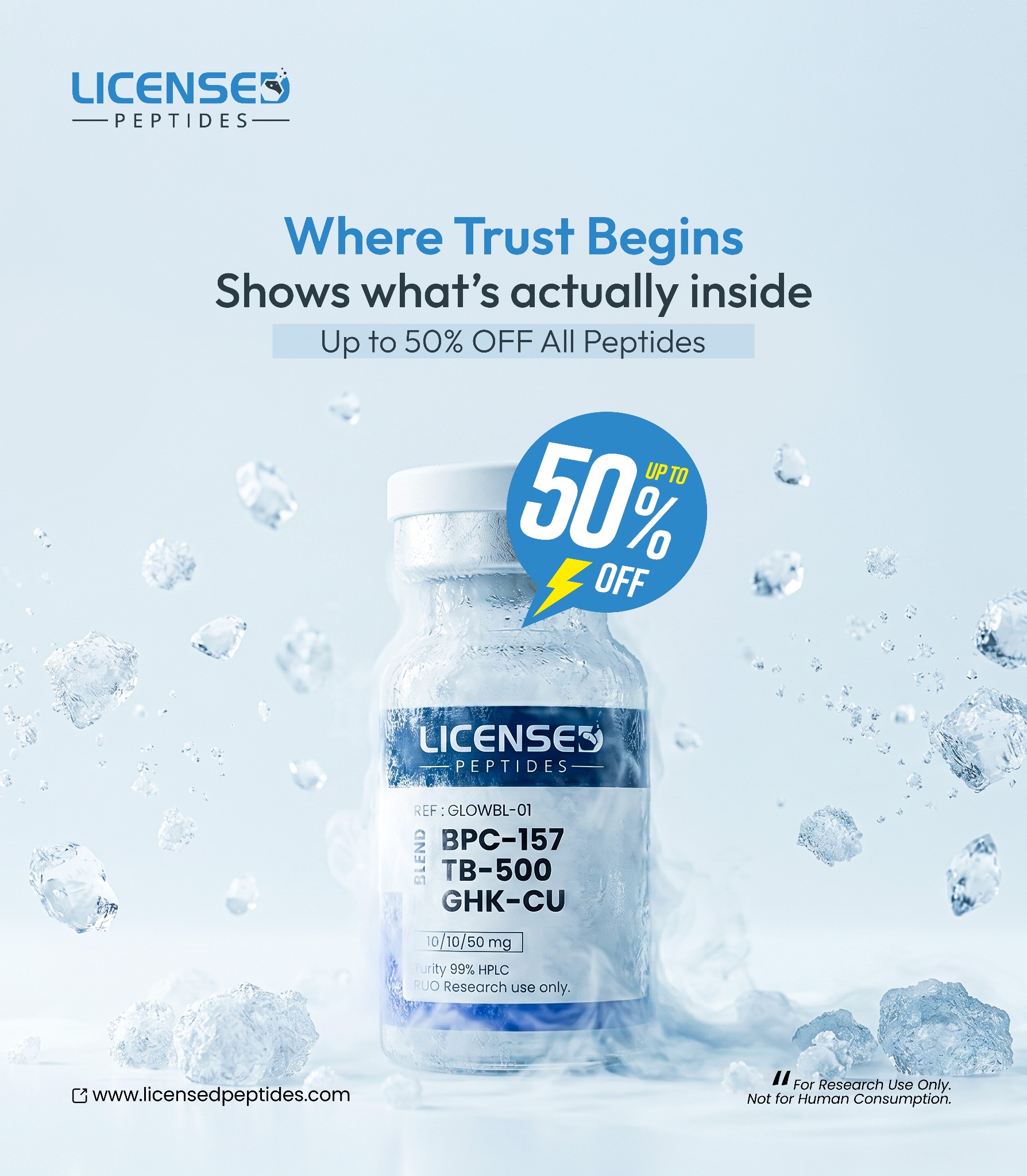 LicensedPeptides.com Facebook ad