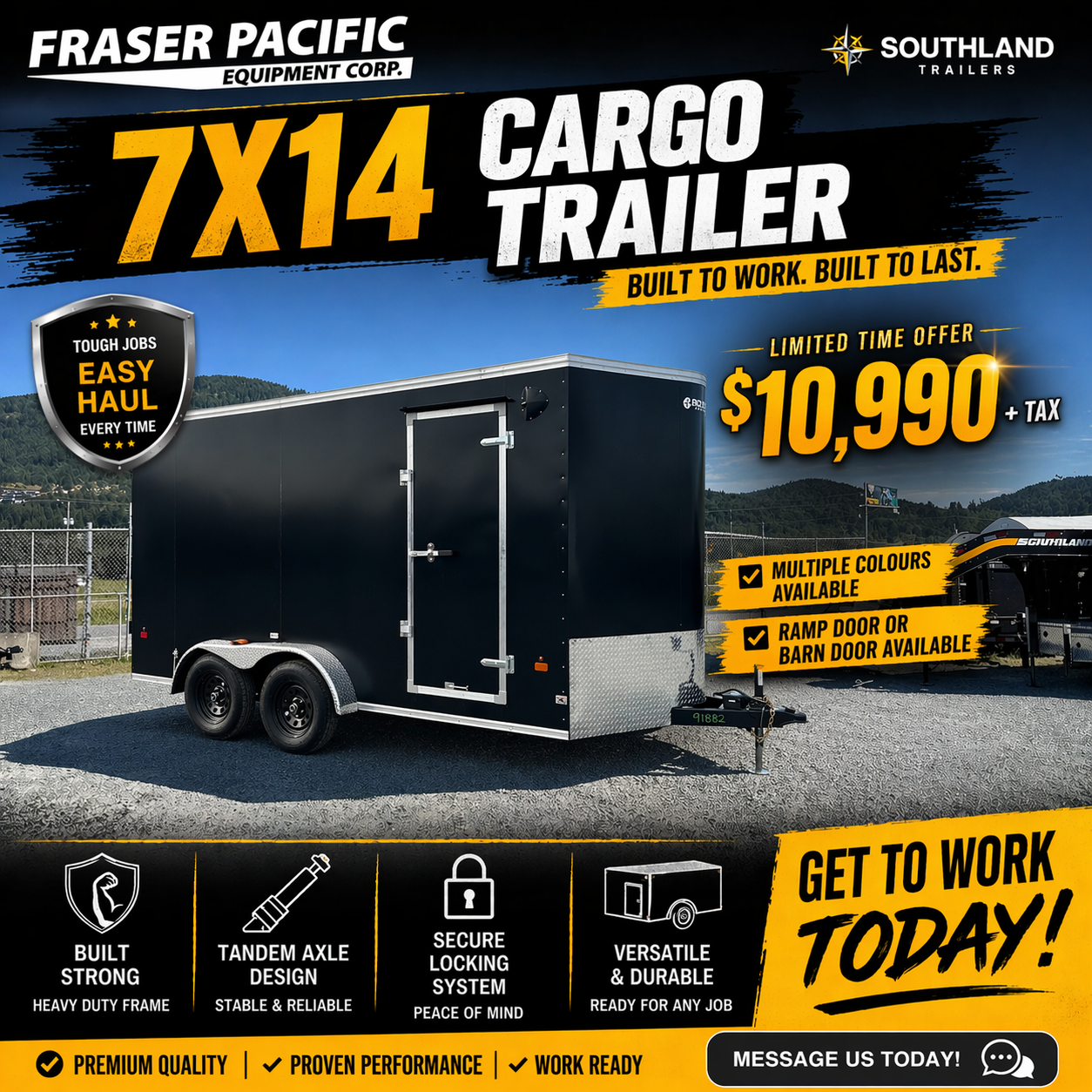Fraser Pacific Equipment Facebook ad: Upgrade Your Hauling Game Today