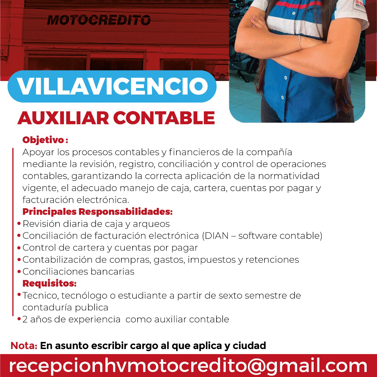 motocreditoyamahaoficial Facebook ad: ¡Estamos contratando en Villavicencio!