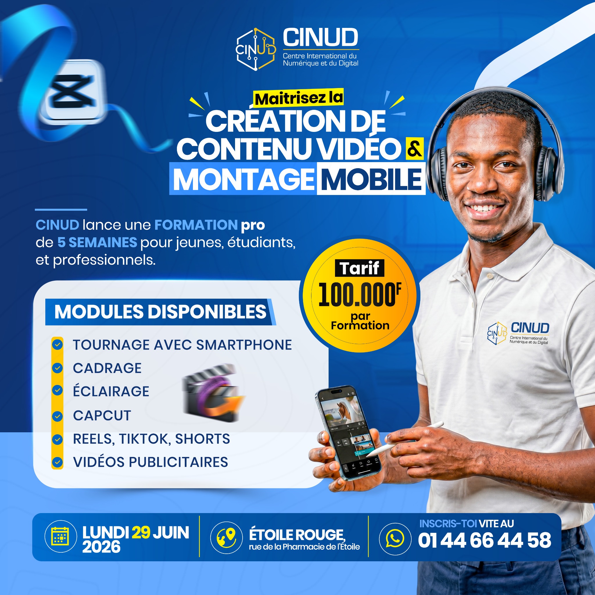 CINUD - Centre International du Numérique et du Digital Facebook ad: MAÎTRISEZ LA 𝗖𝗥É𝗔𝗧𝗜𝗢𝗡 𝗗𝗘 𝗖𝗢𝗡𝗧𝗘𝗡𝗨 𝗩𝗜𝗗É𝗢…