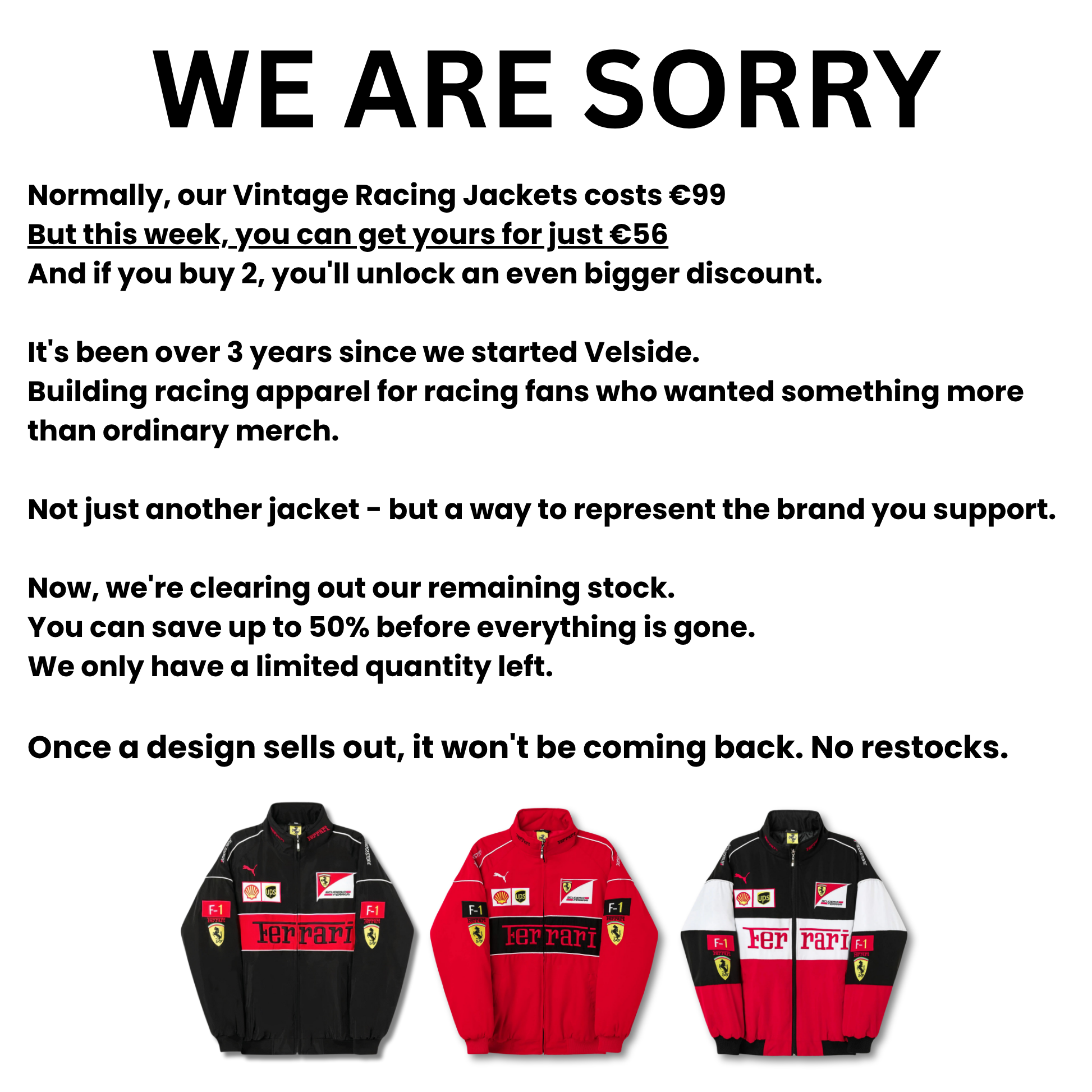Velside Clothing Facebook ad: Now on SALE!