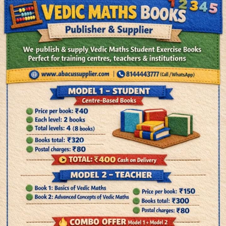 Abacus Books Publisher Facebook ad: v r publishing& supplying Vedic Maths student books&…