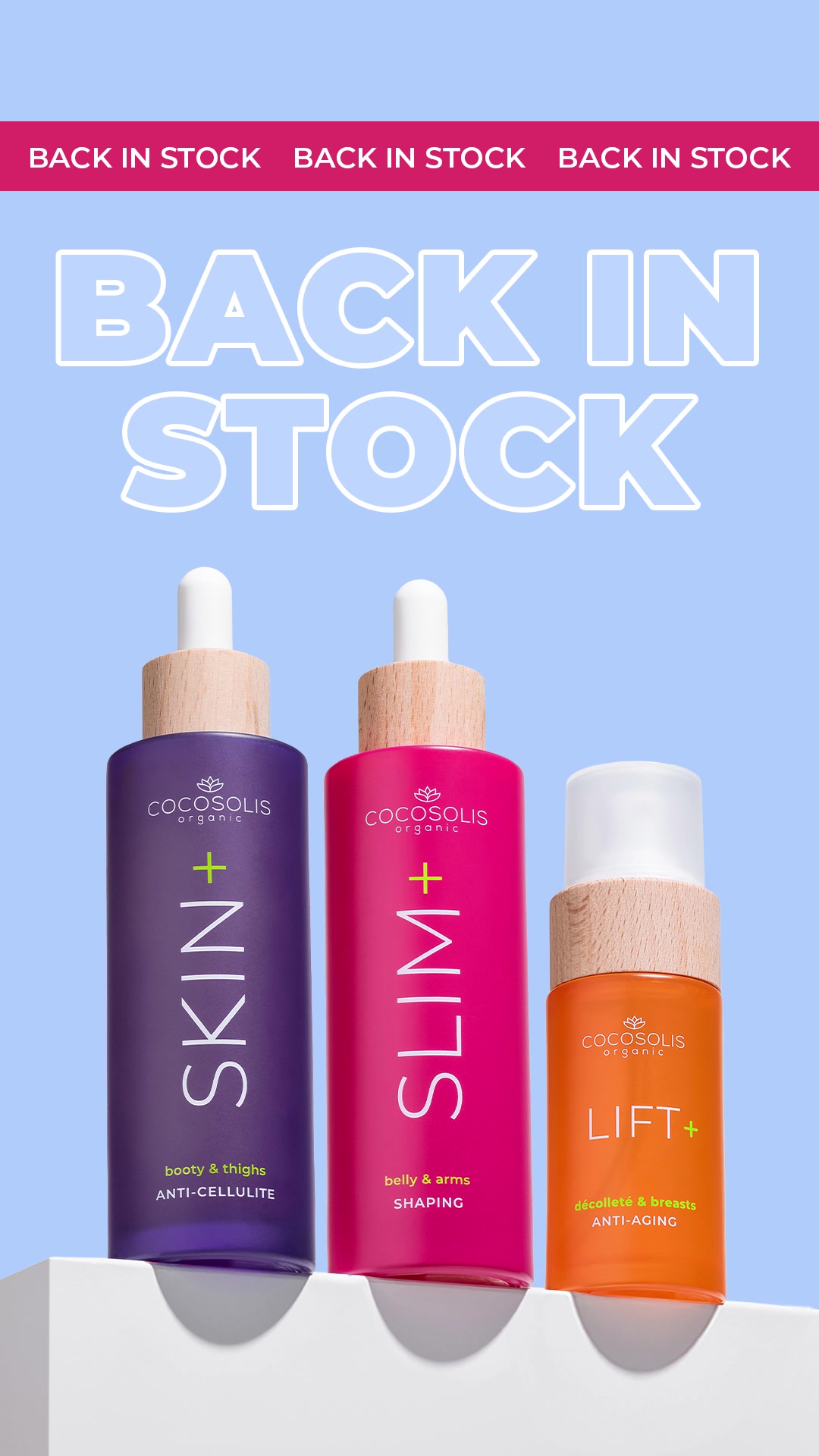 COCOSOLIS Facebook ad: BACK IN STOCK