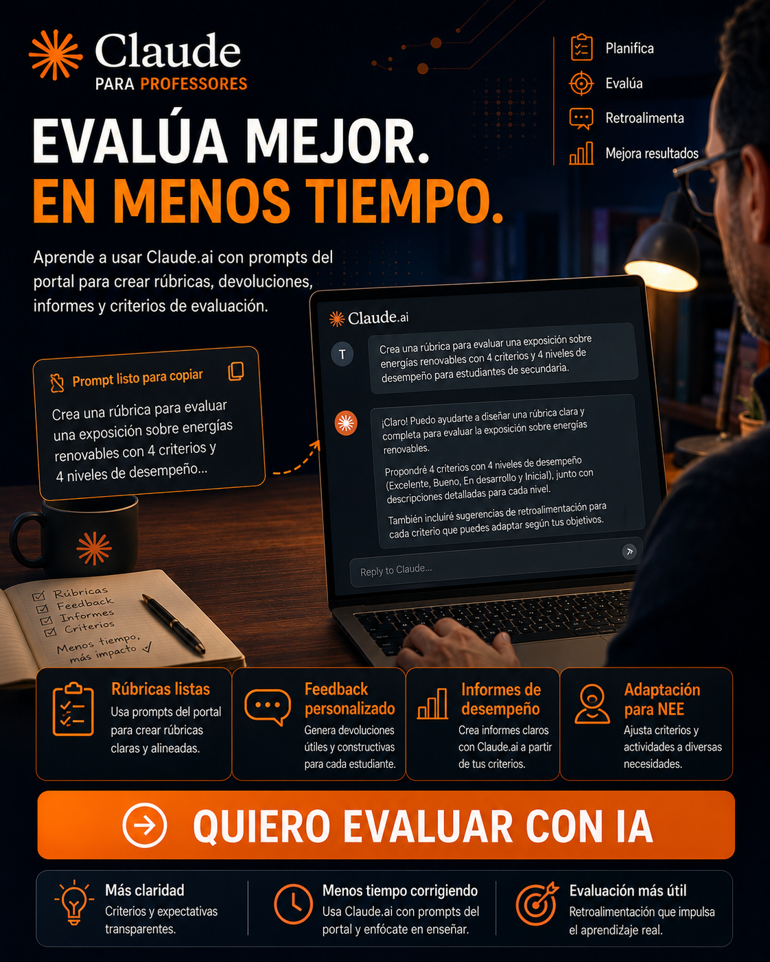 Claude para Profes Facebook ad: Preparás clases 3 horas. Podrías hacerlo en 20 minutos.