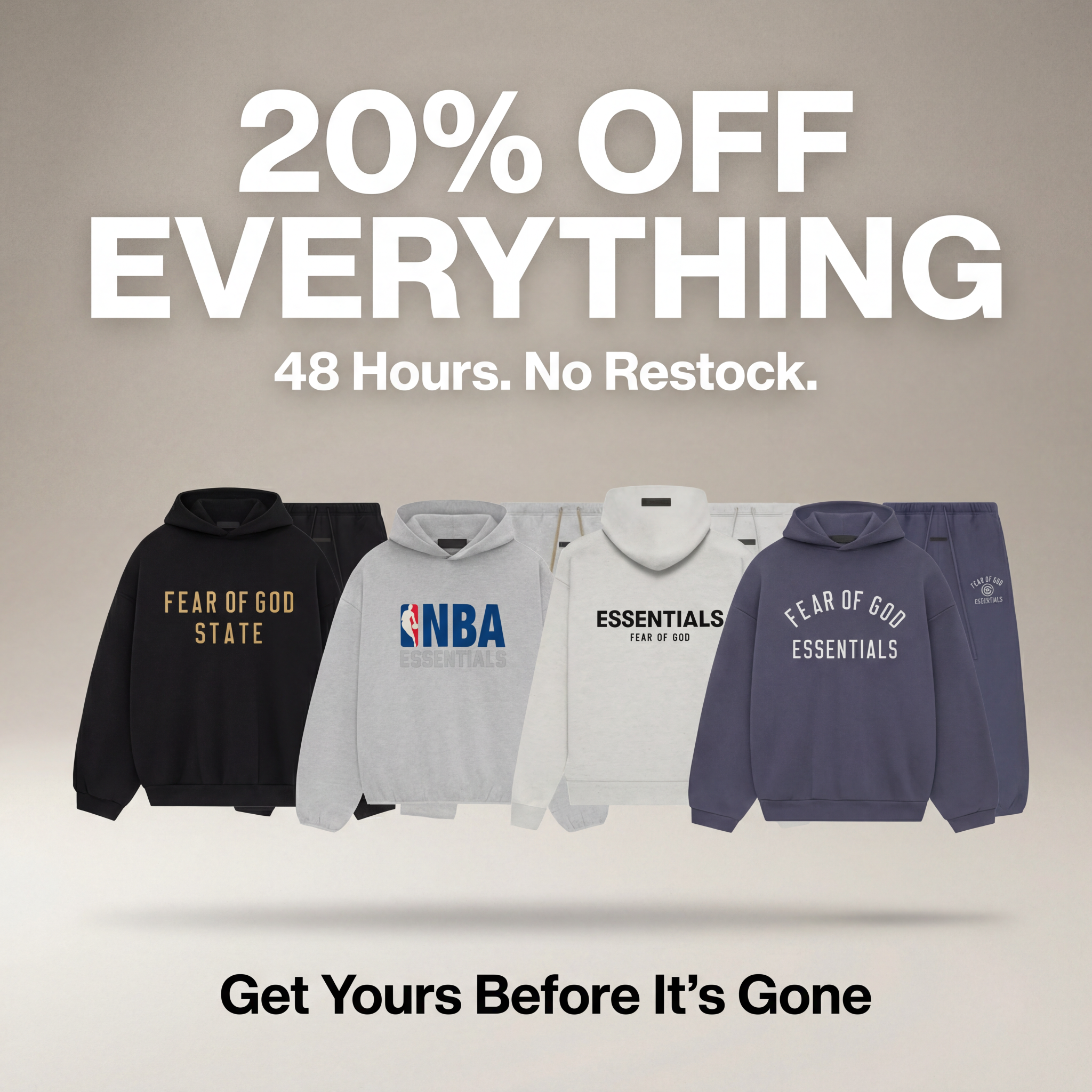 JHypes Facebook ad: Laatste 48 Uur, Essentials FOG