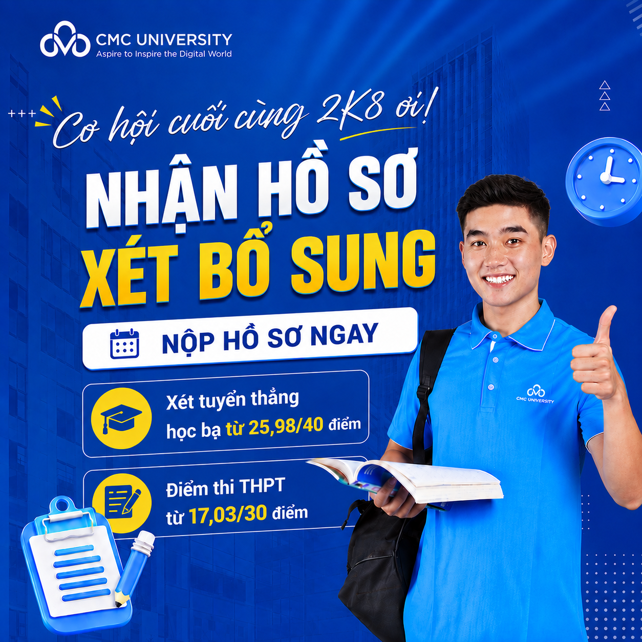 Trường Đại học CMC Facebook ad: XÉT TUYỂN BỔ SUNG 2026: Từ 17,03 điểm THPT | 25,98 điểm…