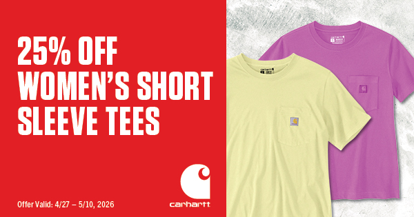 Northern Factory Workwear Facebook ad: 25% Off Carhartt Women's T-Shirts