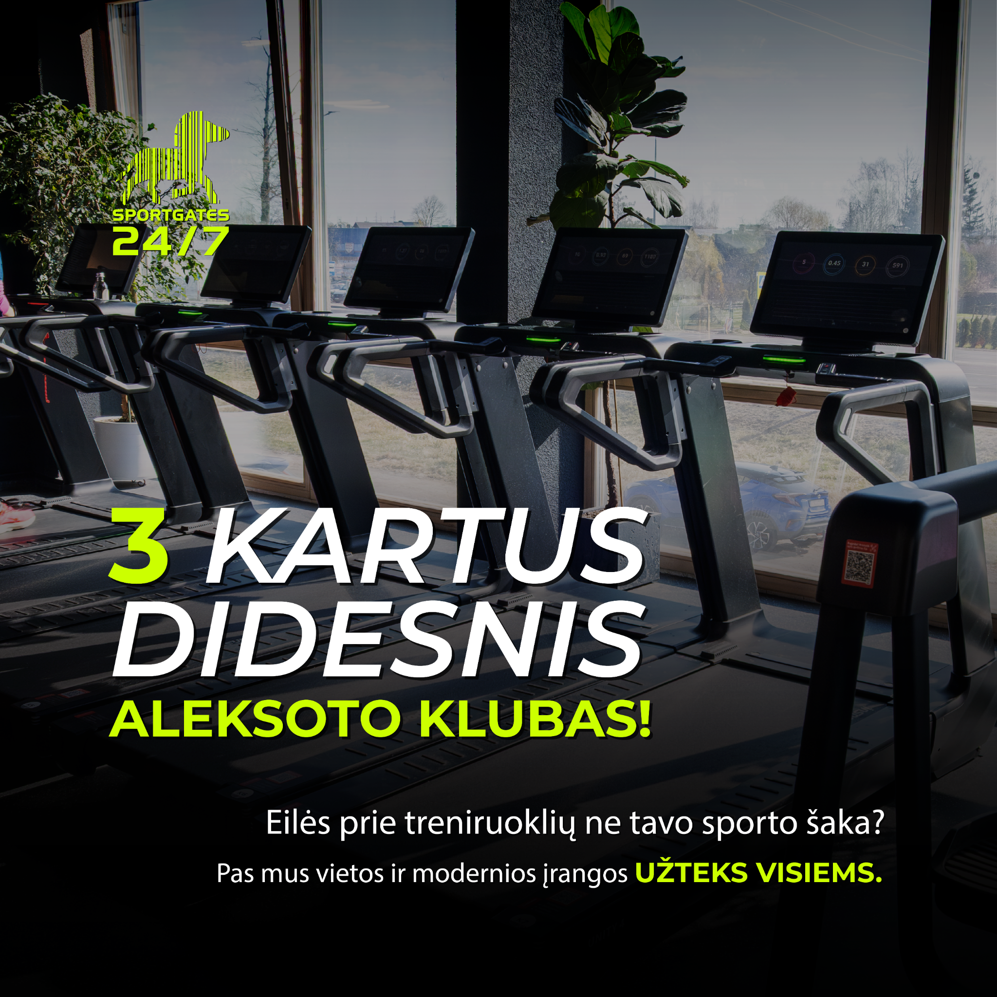SportGates sporto klubas Facebook ad: 3 kartus daugiau vietos tavo motyvacijai, Aleksoto…