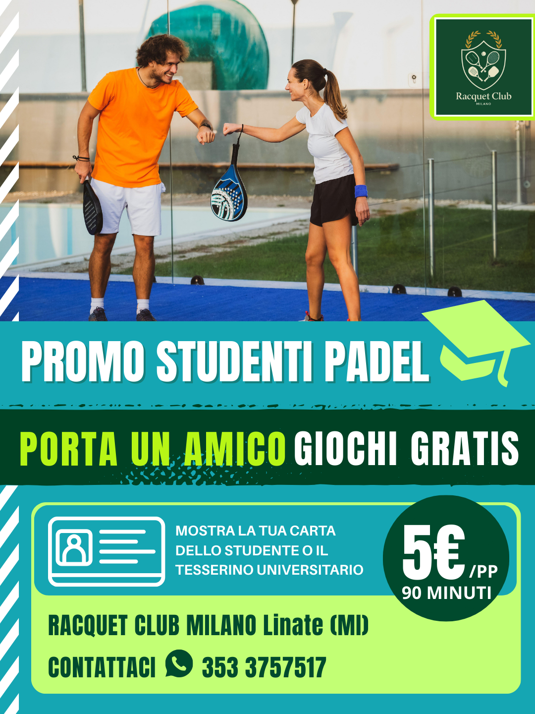 Racquet Club Milano Facebook ad: Promo valida per studenti, Racquet Club Milano. Prenota…