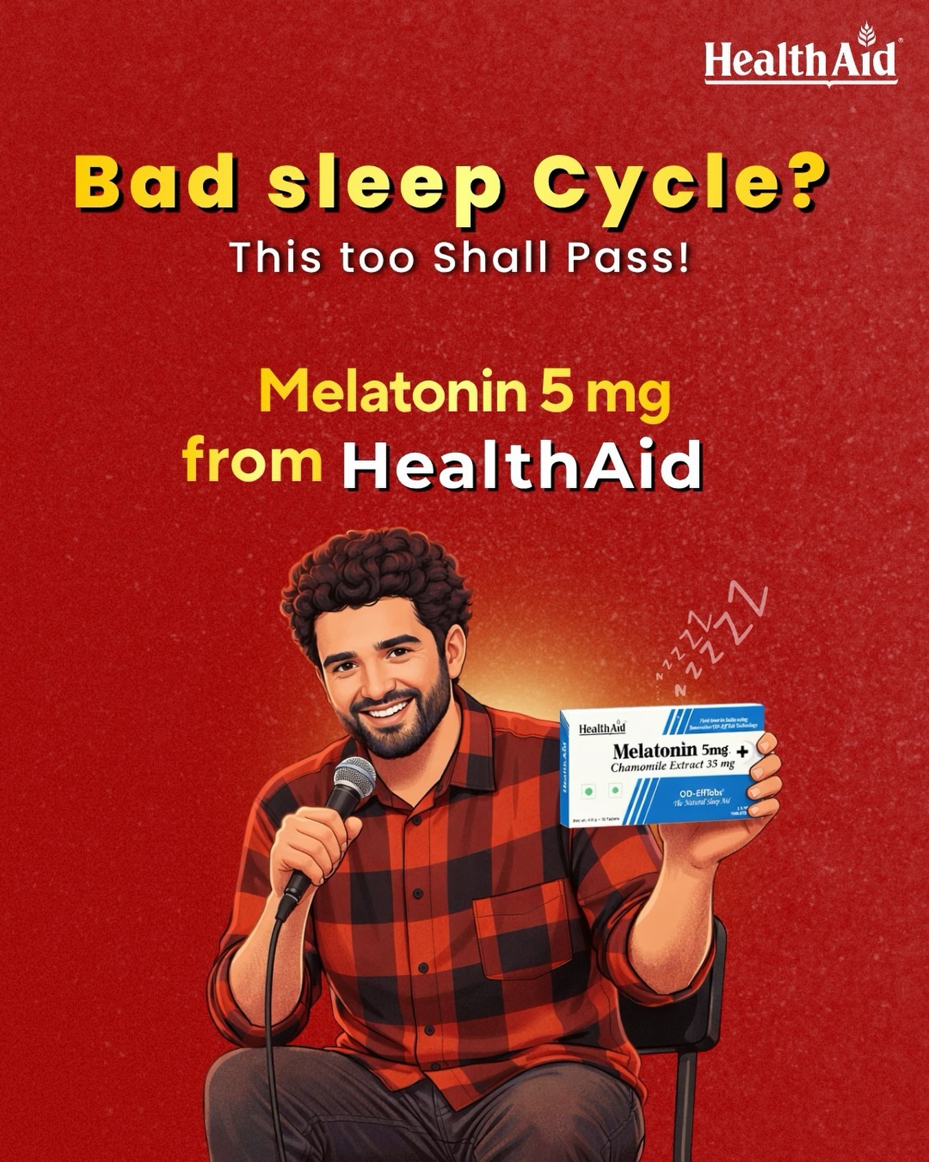 HealthAid India Facebook ad: Melatonin 5mg + Chamomile Extract 35mg - 30 OD…