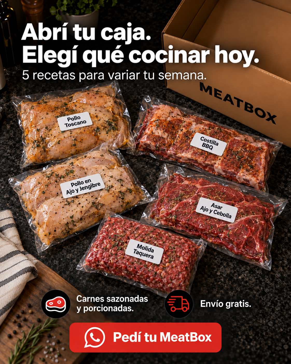 Meat Box Facebook ad: Escribenos