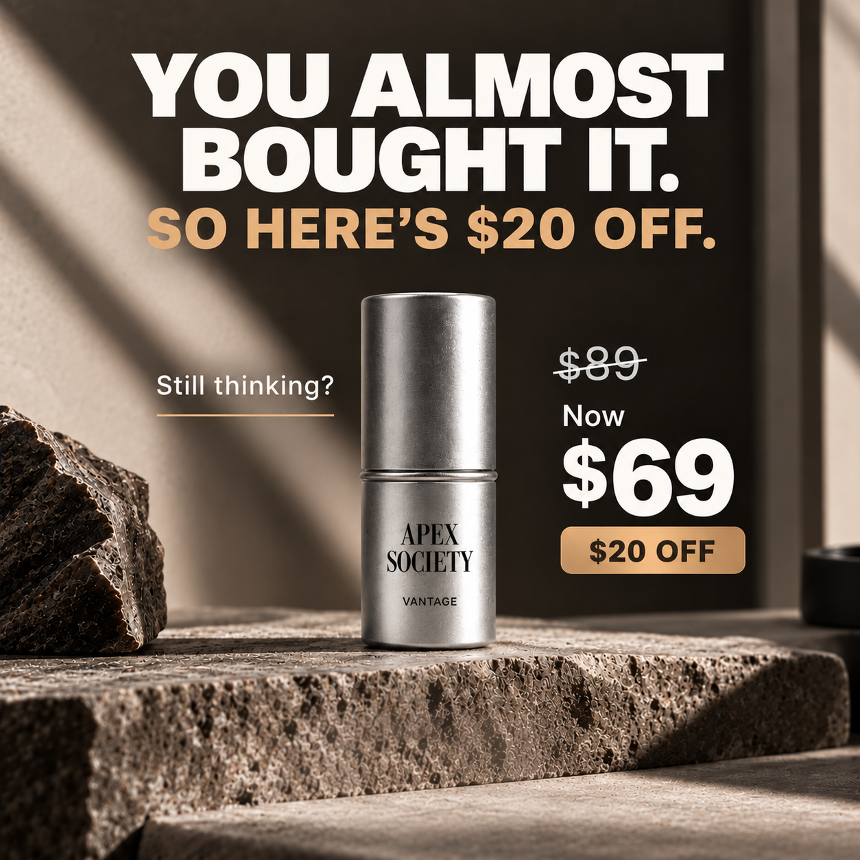Apex Society - Solid Cologne Stick Facebook ad: Don't Miss Your $20 Off