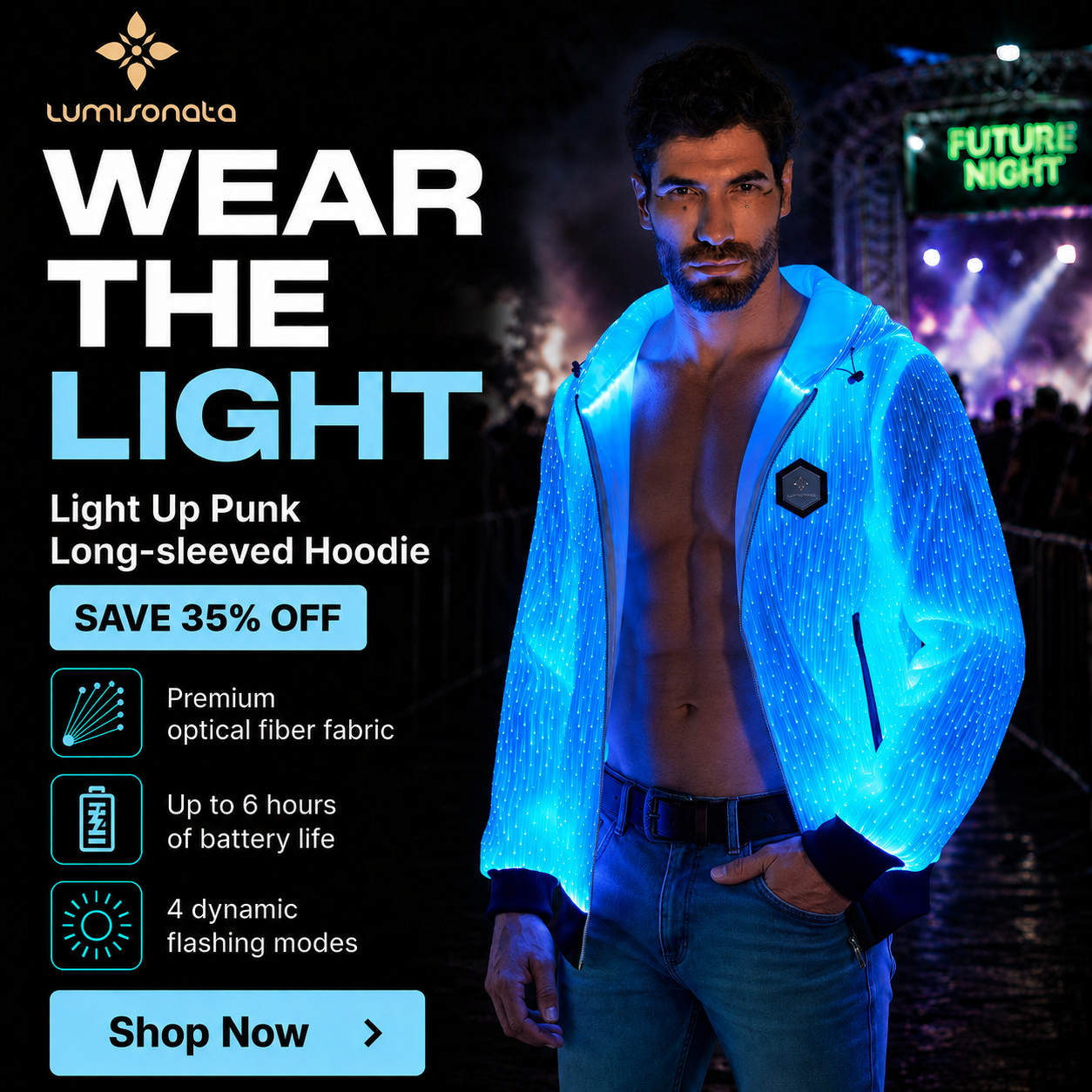 Lumisonata Facebook ad: � Light Up Every Festival Beat!