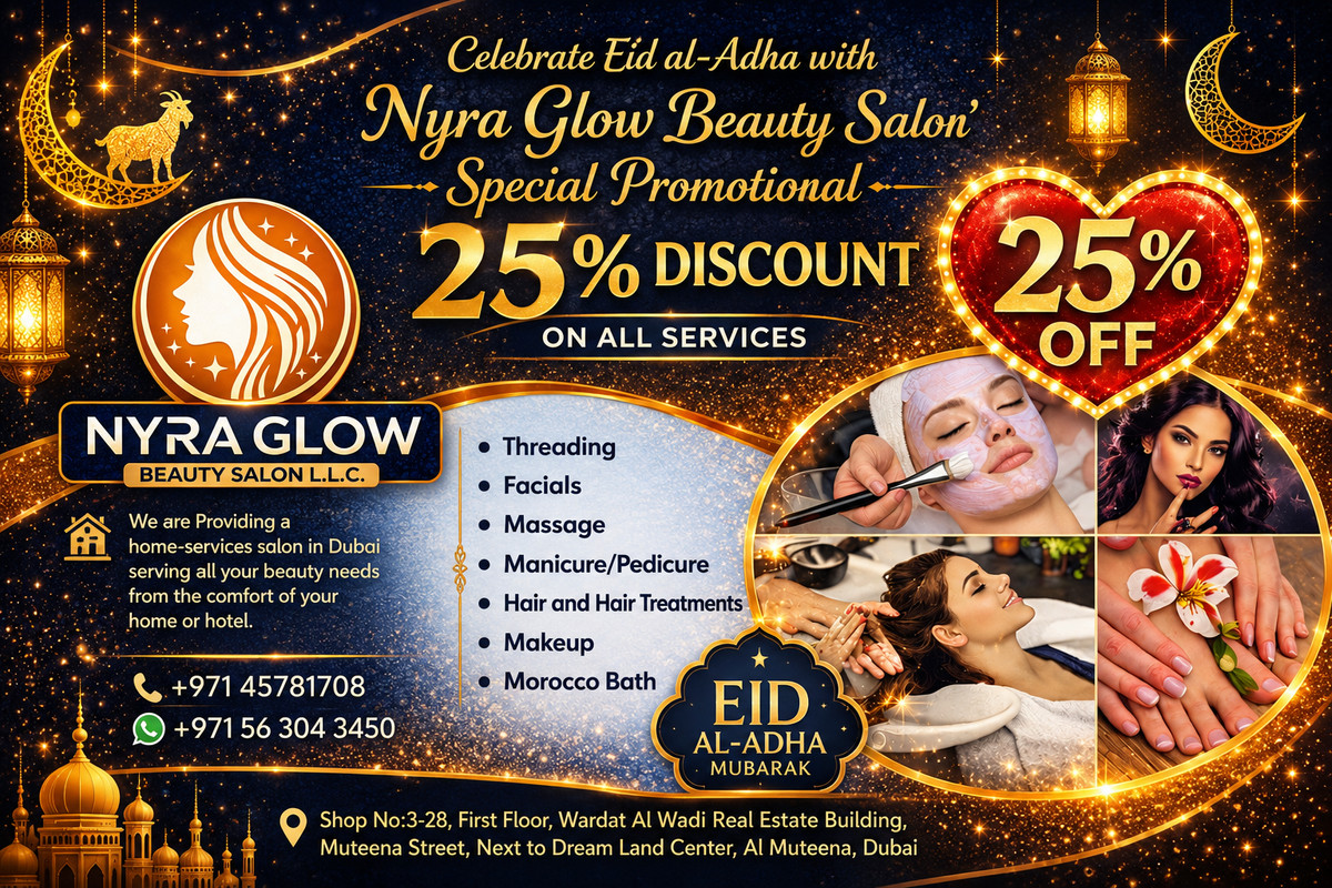 Nyra Glow Beauty Salon Uae Facebook ad: Celebrate Eid al-Adha with Nyra Glow
