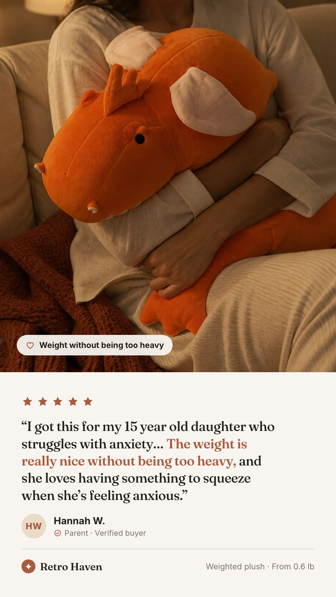Retro Haven Facebook ad: A weighted hug they can keep