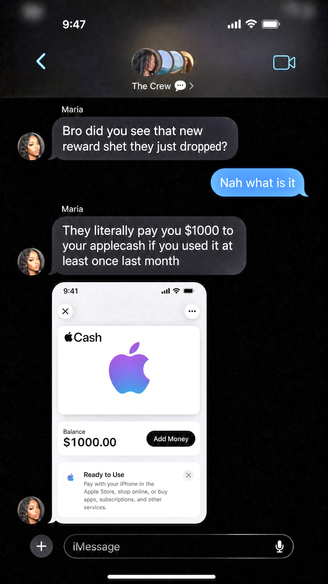 Katharina Leitner Facebook ad: $1,000 Apple Cash Credit