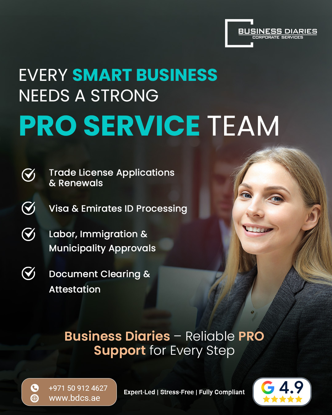 Business Diaries Corporate Services Facebook ad: Your Trusted PRO Services Partner in Dubai