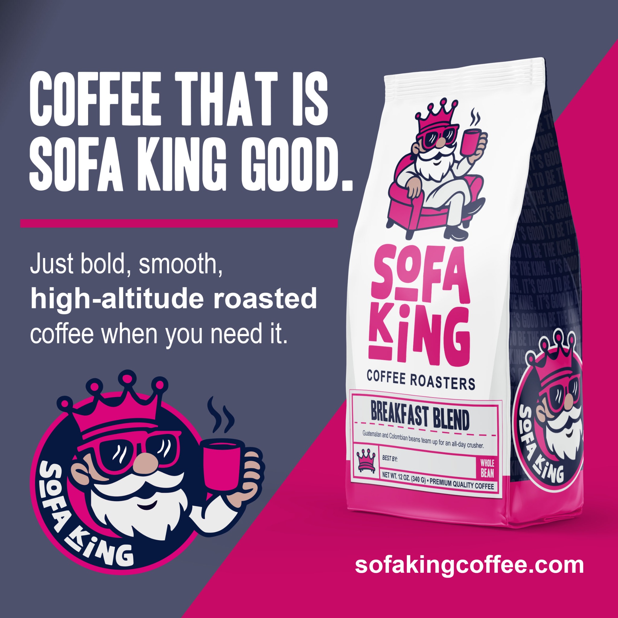 Sofa King Coffee Roasters Facebook ad: Fresh AF. Sofa King Good.