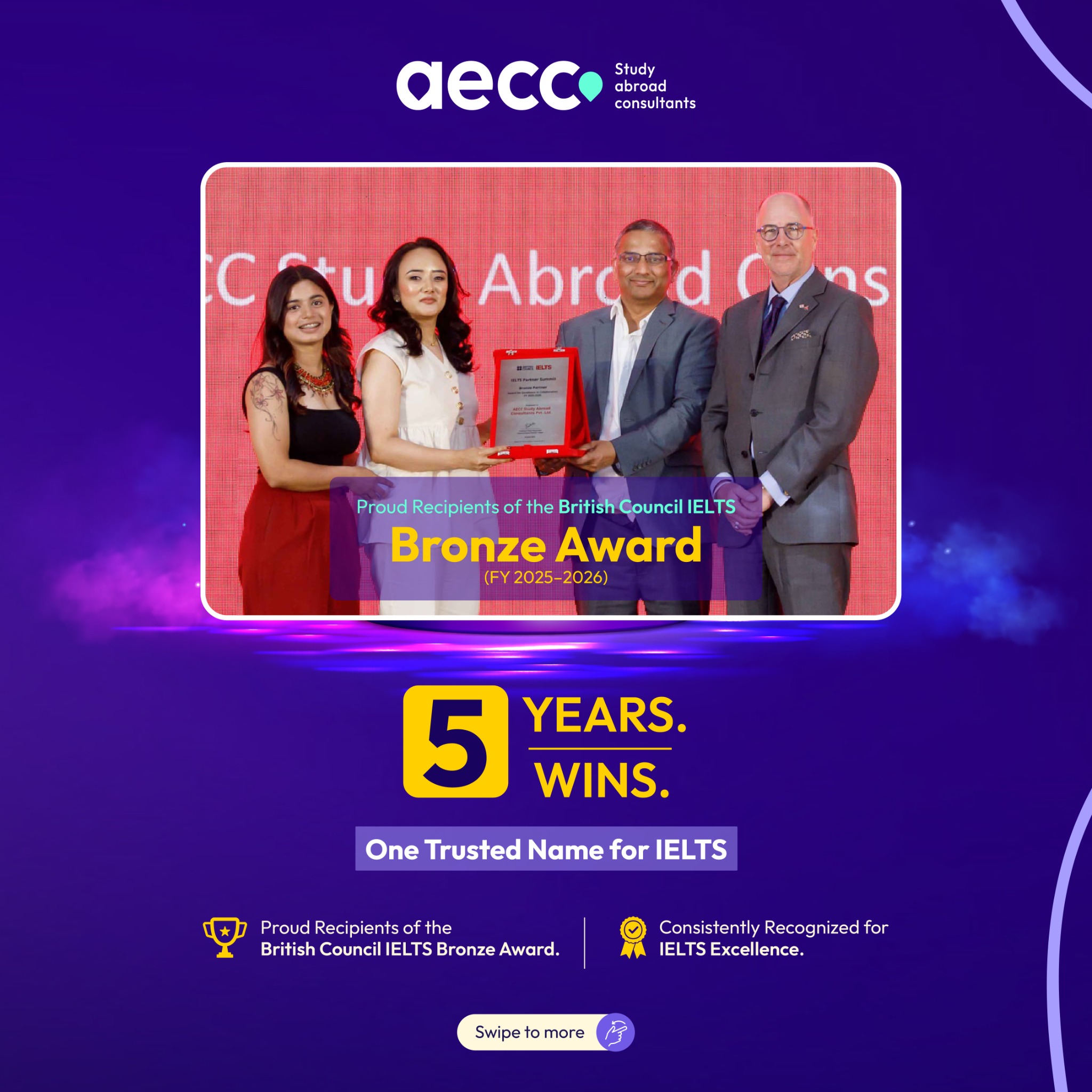 AECC Global Facebook ad: 5 Years. 5 Wins.