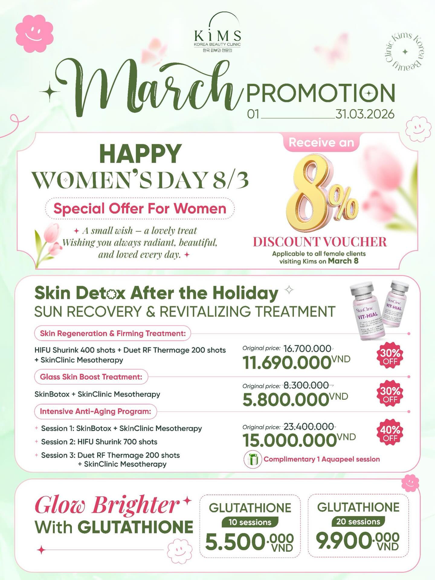 Kims Korea Beauty Center Facebook ad: MARCH SPECIAL PROMOTIONS