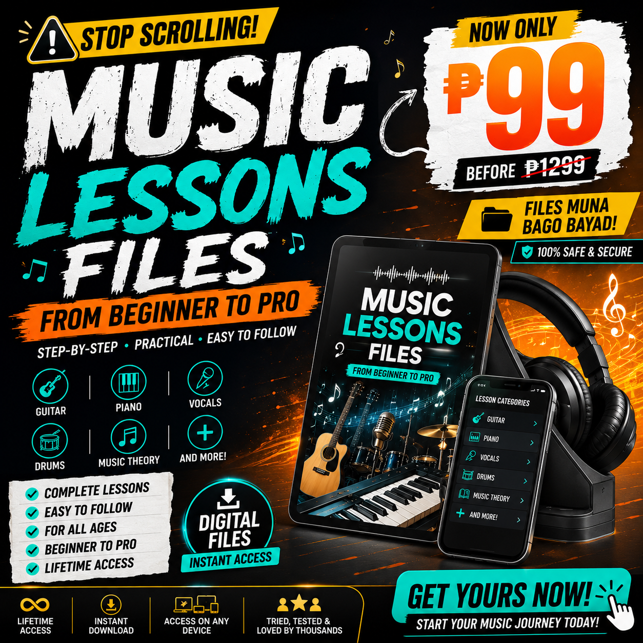 Music Lesson files Facebook ad
