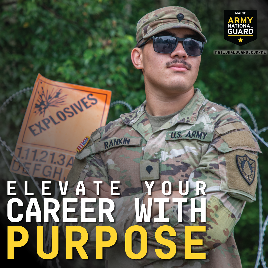 Maine Army National Guard Recruiting and Retention Battalion Facebook ad: Elevate Your Career with Purpose!