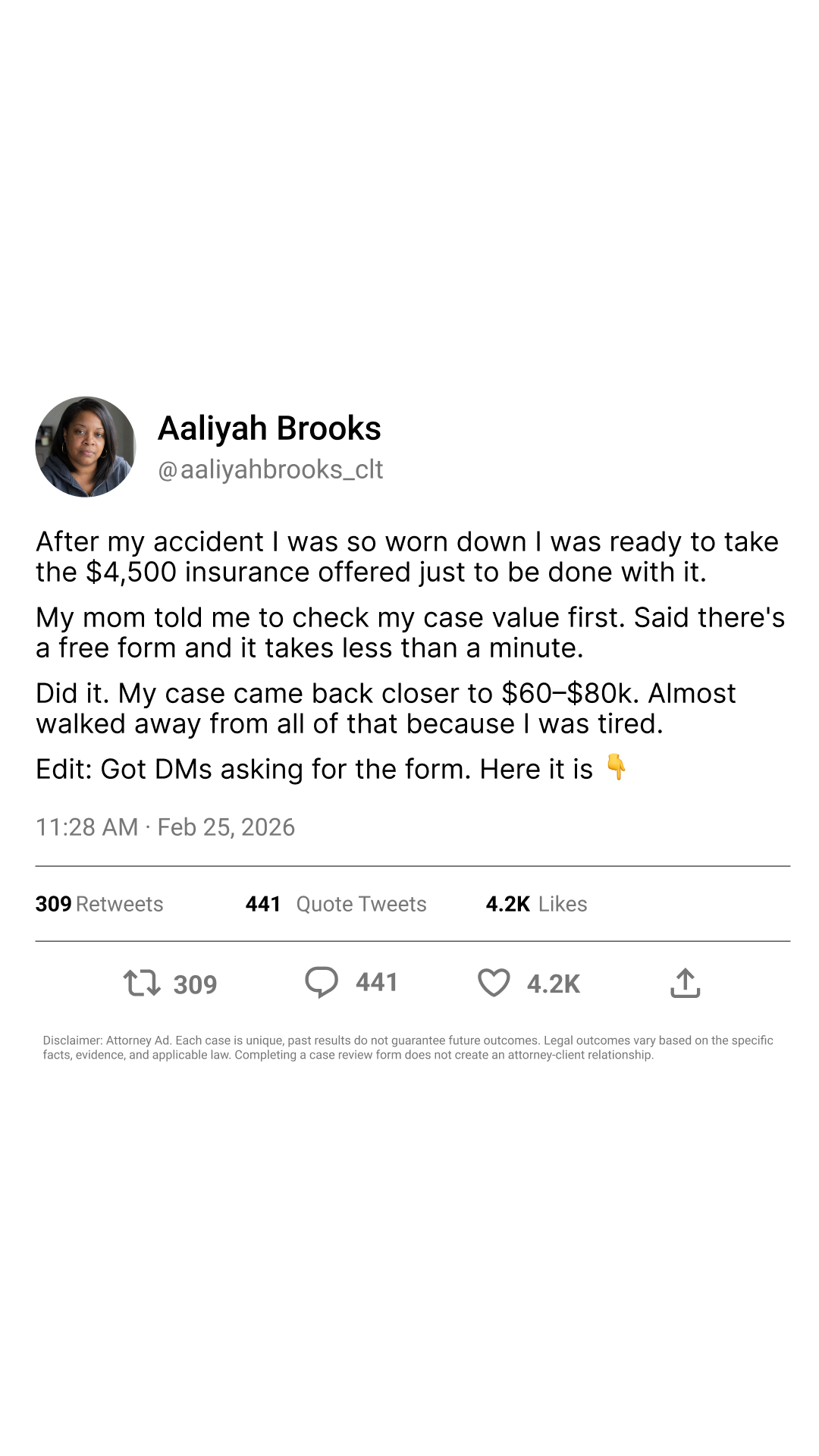 Top Crash Lawyer Facebook ad from Jul 28, 2026