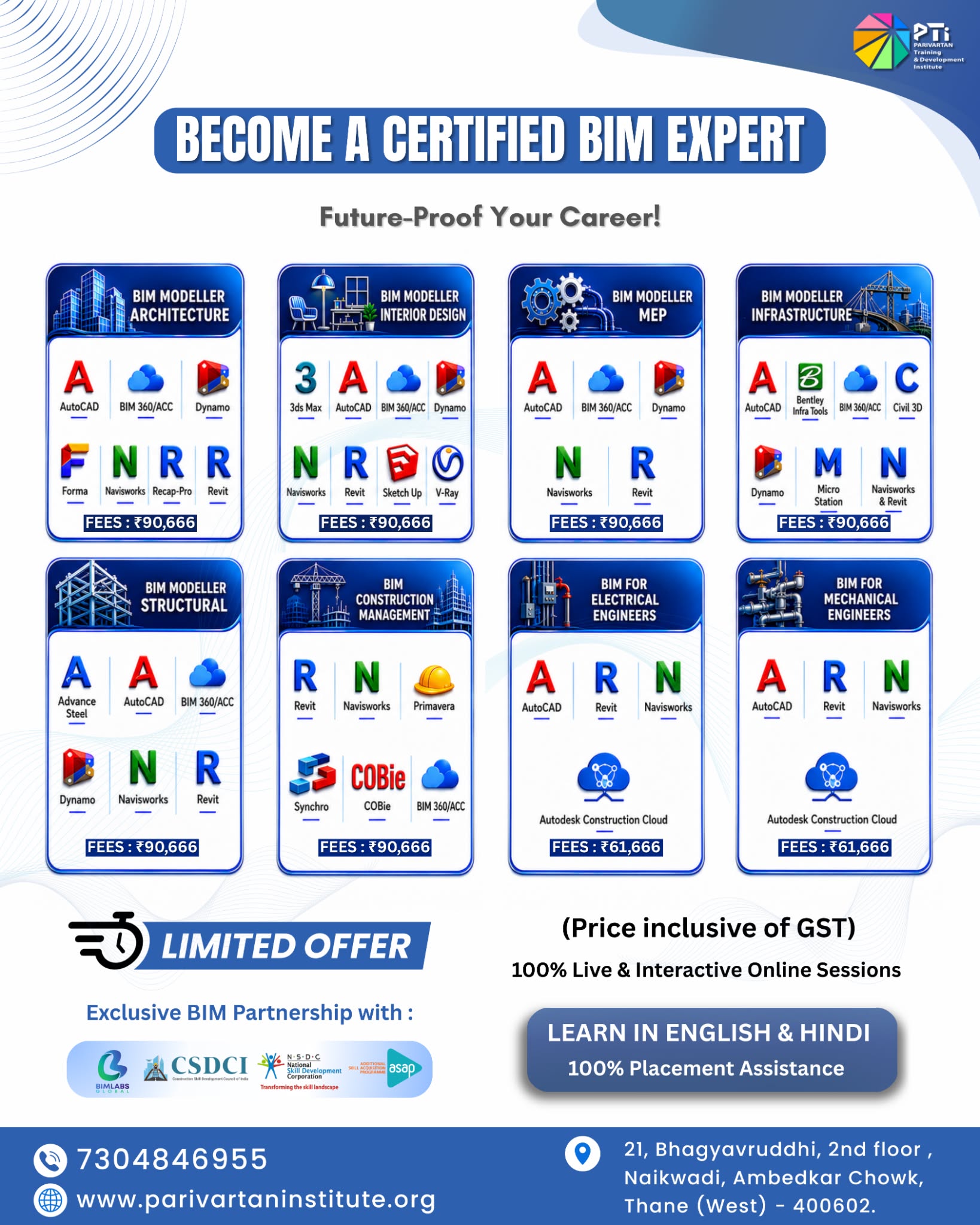 Parivartan Training and Development Institute Facebook ad: Become a Certified BIM Expert, Corporate Training Available!