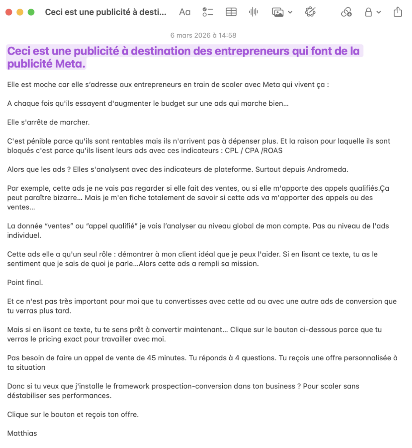 Leadflow Facebook ad: Ceci est une publicité à destination des entrepreneurs qui…