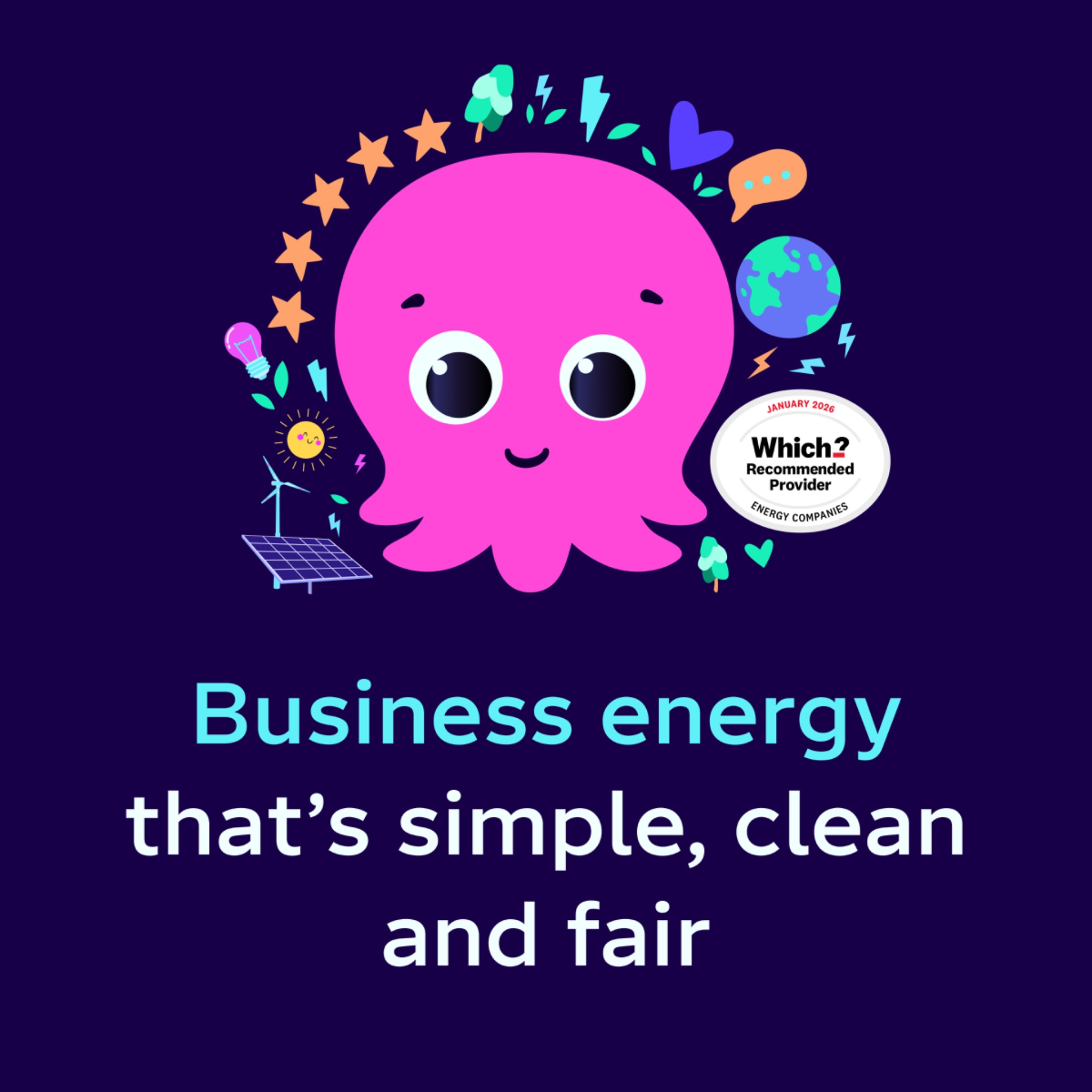 Octopus Energy for Business Facebook ad: Which? Award 9 years running.