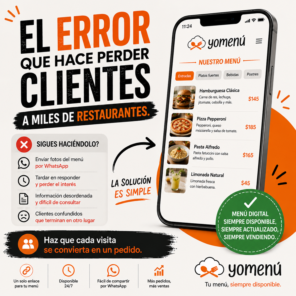 Yomenu Facebook ad: Escríbenos AHORA