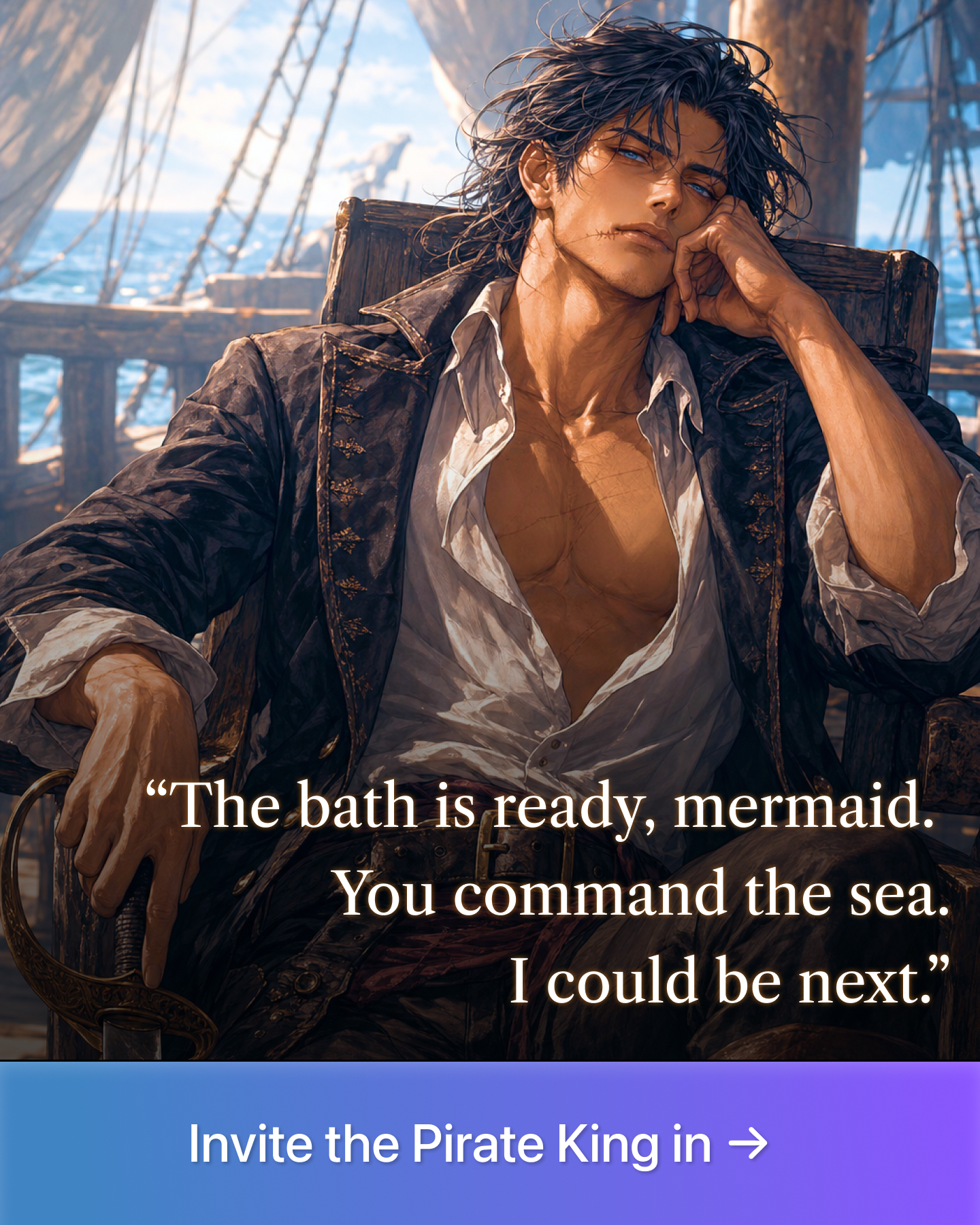 Hazy - Interactive Romance Facebook ad: Title Caught by the Pirate King.