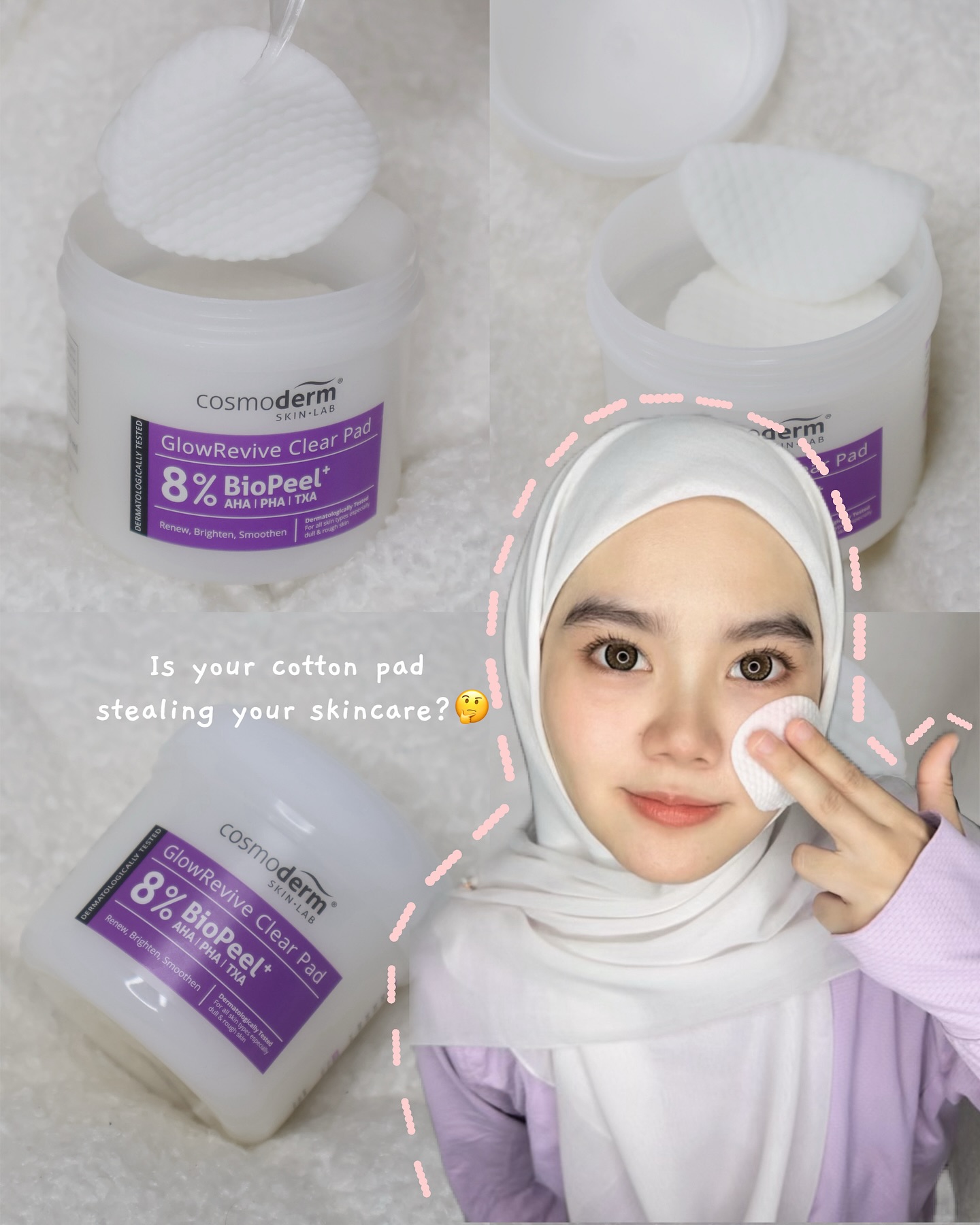 Cosmoderm Facebook ad: Is your cotton pad stealing your skincare?