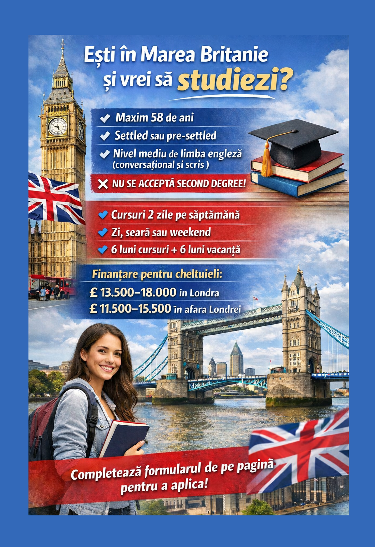 Board of Education Facebook ad: Ești în Marea Britanie și vrei să studiezi?