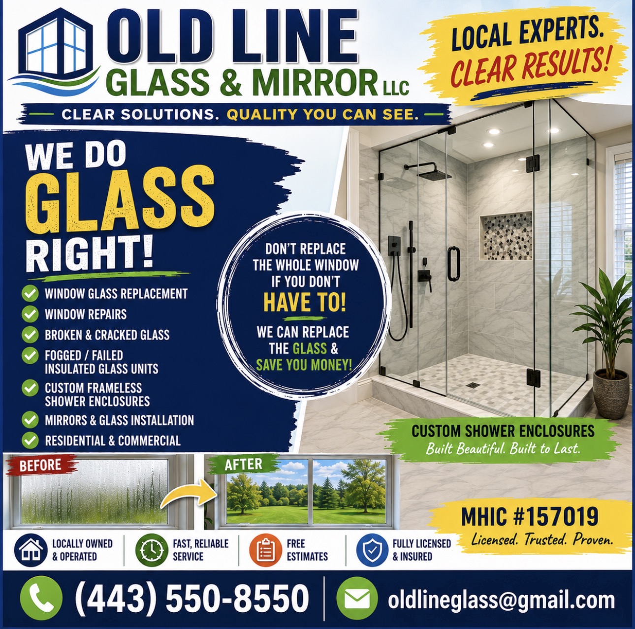 Old Line Glass & Mirror Facebook ad: Custom glass work.