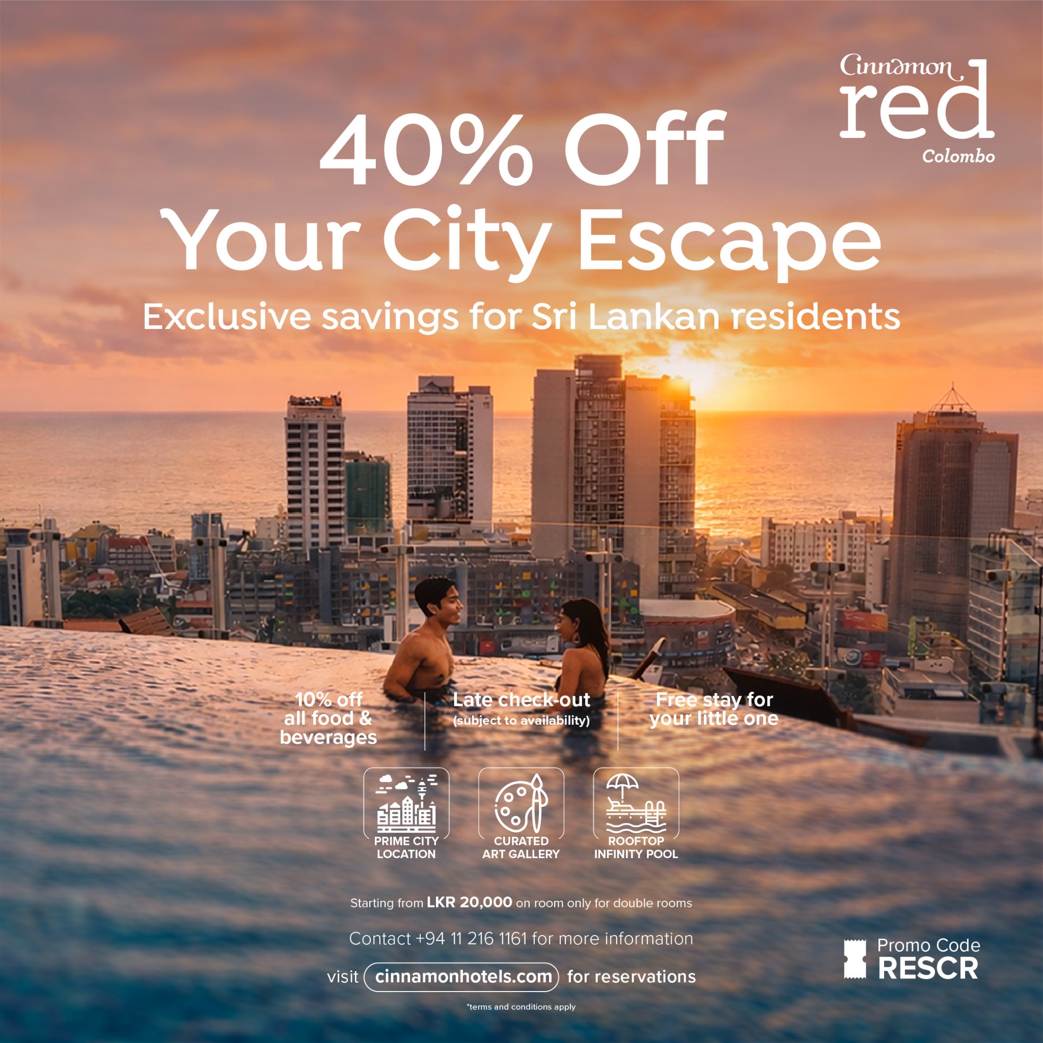 Cinnamon Red Colombo Facebook ad: 40% Off Your Stay