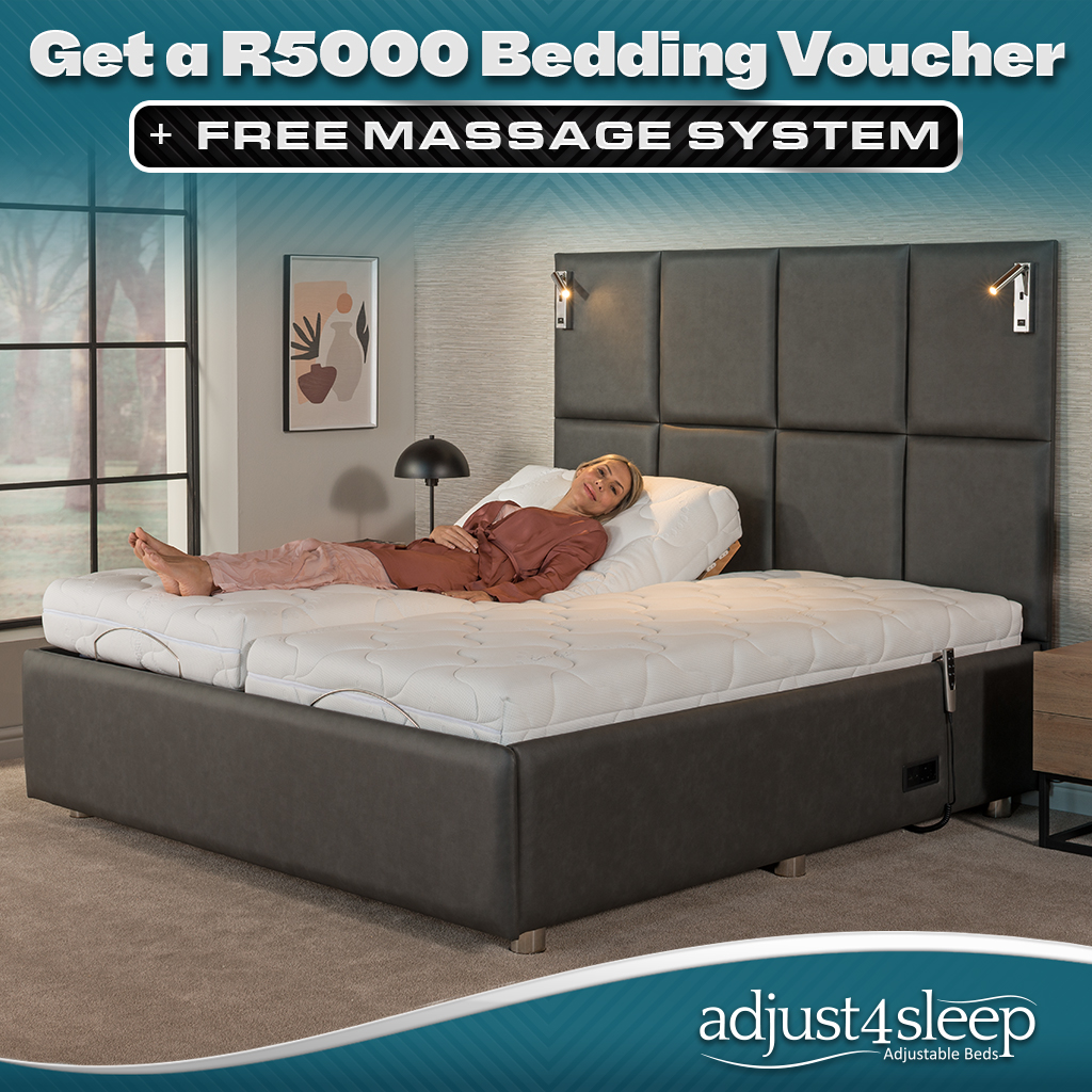 Adjust4Sleep Facebook ad: R5,000 Bedding Voucher + Free Massage System