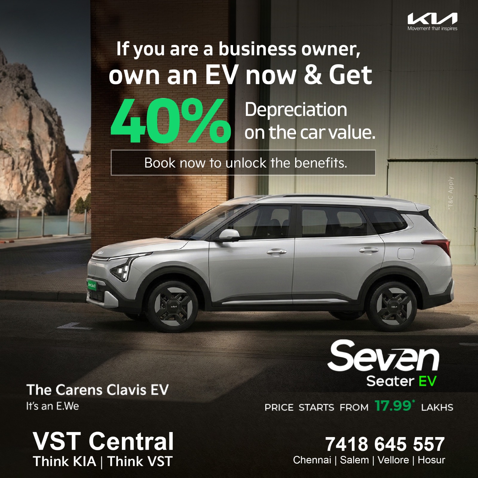 VST Central Kia Facebook ad: Own the Future of Mobility. Unlock 40% Depreciation…
